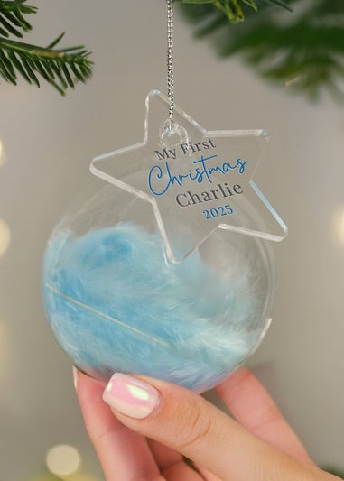 Personalised Memento Company Aqua My 1st Christmas Blue Feather Bauble
