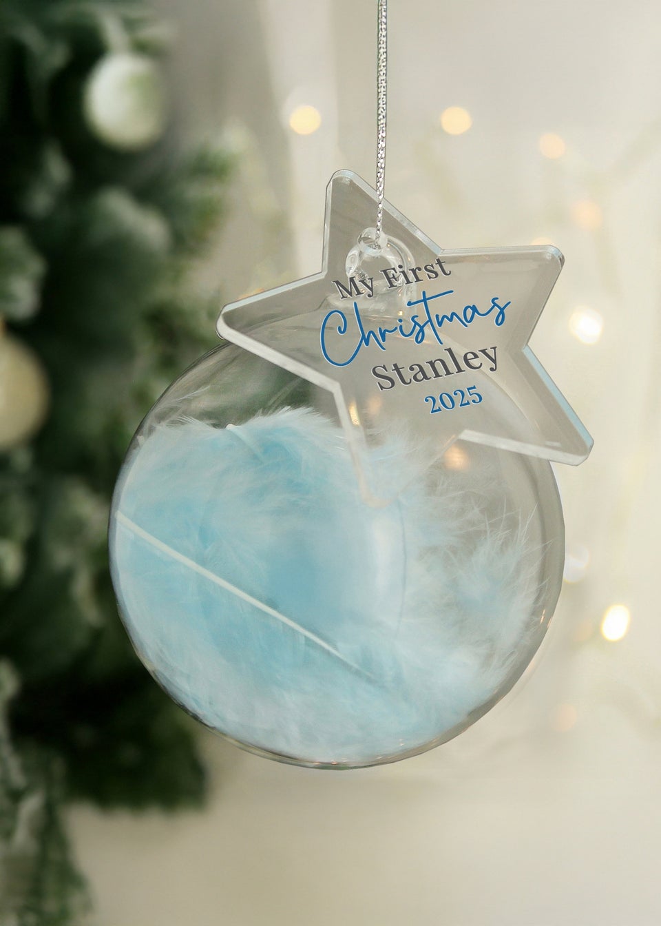 Personalised Memento Company Aqua My 1st Christmas Blue Feather Bauble