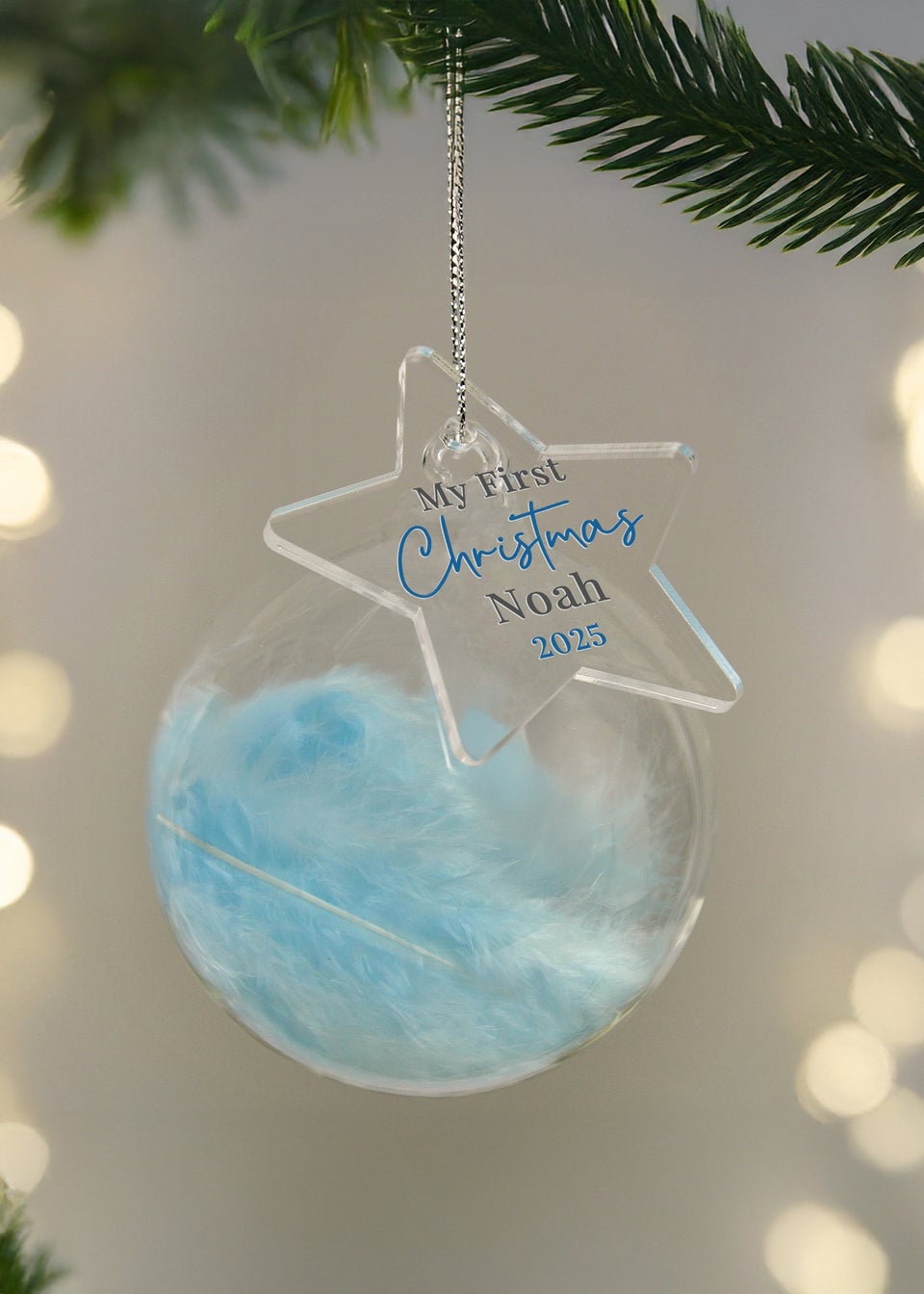 Personalised Memento Company Aqua My 1st Christmas Blue Feather Bauble