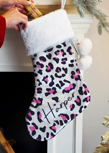 Personalised Memento Company Grey Leopard Print Christmas Stocking