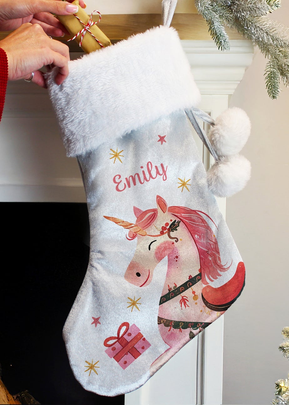 Personalised Memento Company Grey Unicorn Christmas Stocking