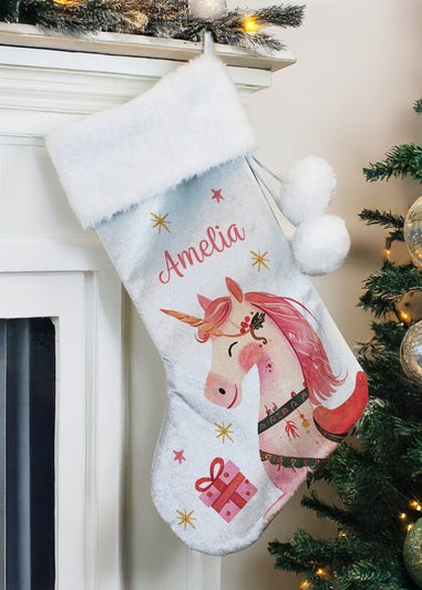Personalised Memento Company Grey Unicorn Christmas Stocking