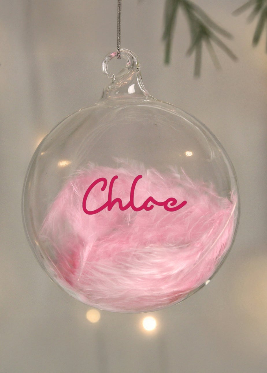 Personalised Memento Company Pink Feather Bauble