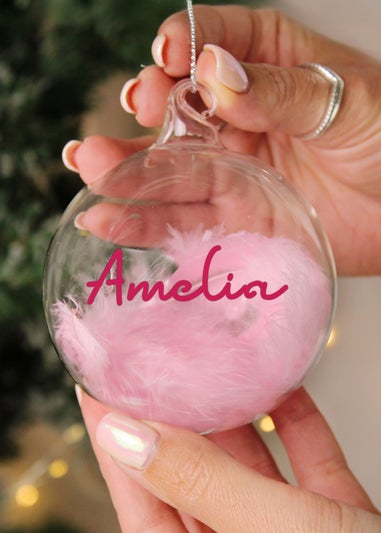 Personalised Memento Company Pink Feather Bauble