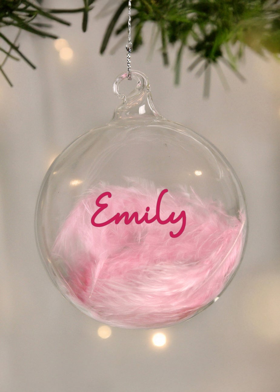 Personalised Memento Company Pink Feather Bauble