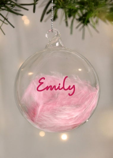 Personalised Memento Company Pink Feather Bauble