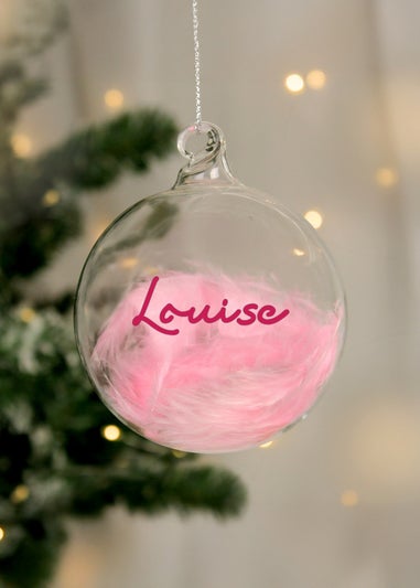 Personalised Memento Company Pink Feather Bauble
