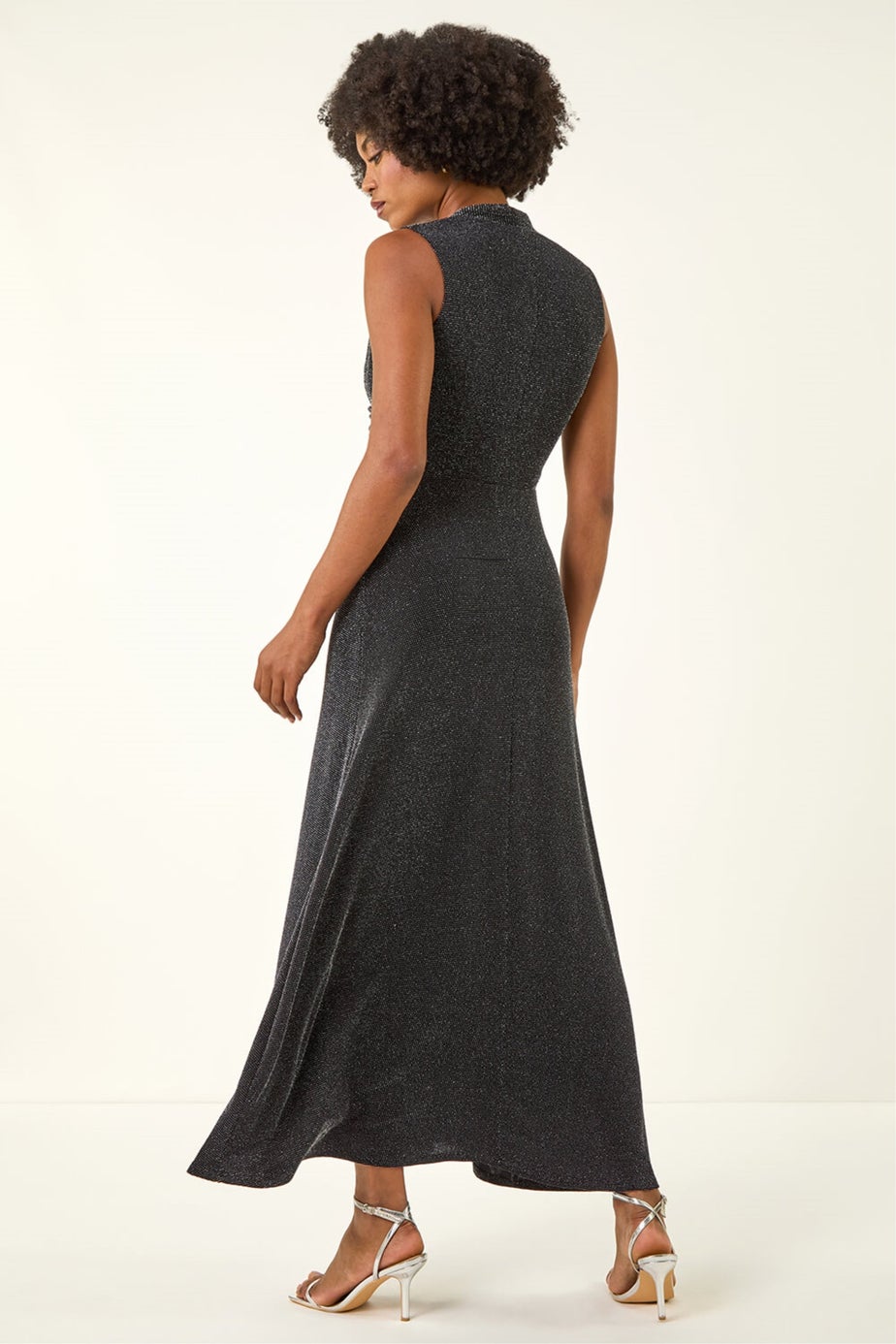 Roman Silver Shimmer Twist Detail Stretch Maxi Dress