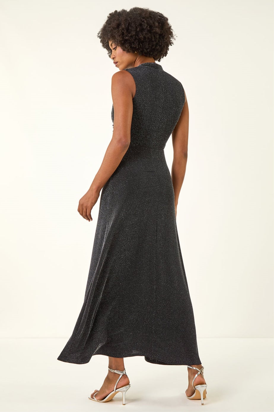 Roman Silver Shimmer Twist Detail Stretch Maxi Dress