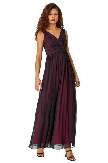 Roman Black Sleeveless Contrast Mesh Maxi Stretch Dress