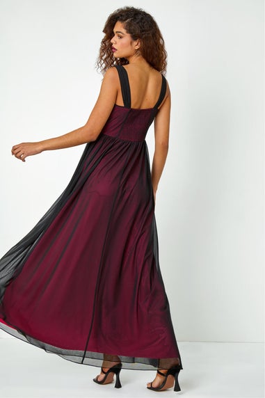 Roman Black Sleeveless Contrast Mesh Maxi Stretch Dress