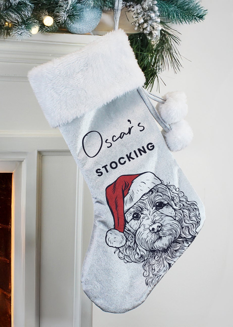 Personalised Memento Company Grey Dog Breed Christmas Stocking