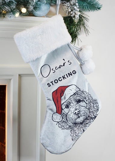 Personalised Memento Company Grey Dog Breed Christmas Stocking