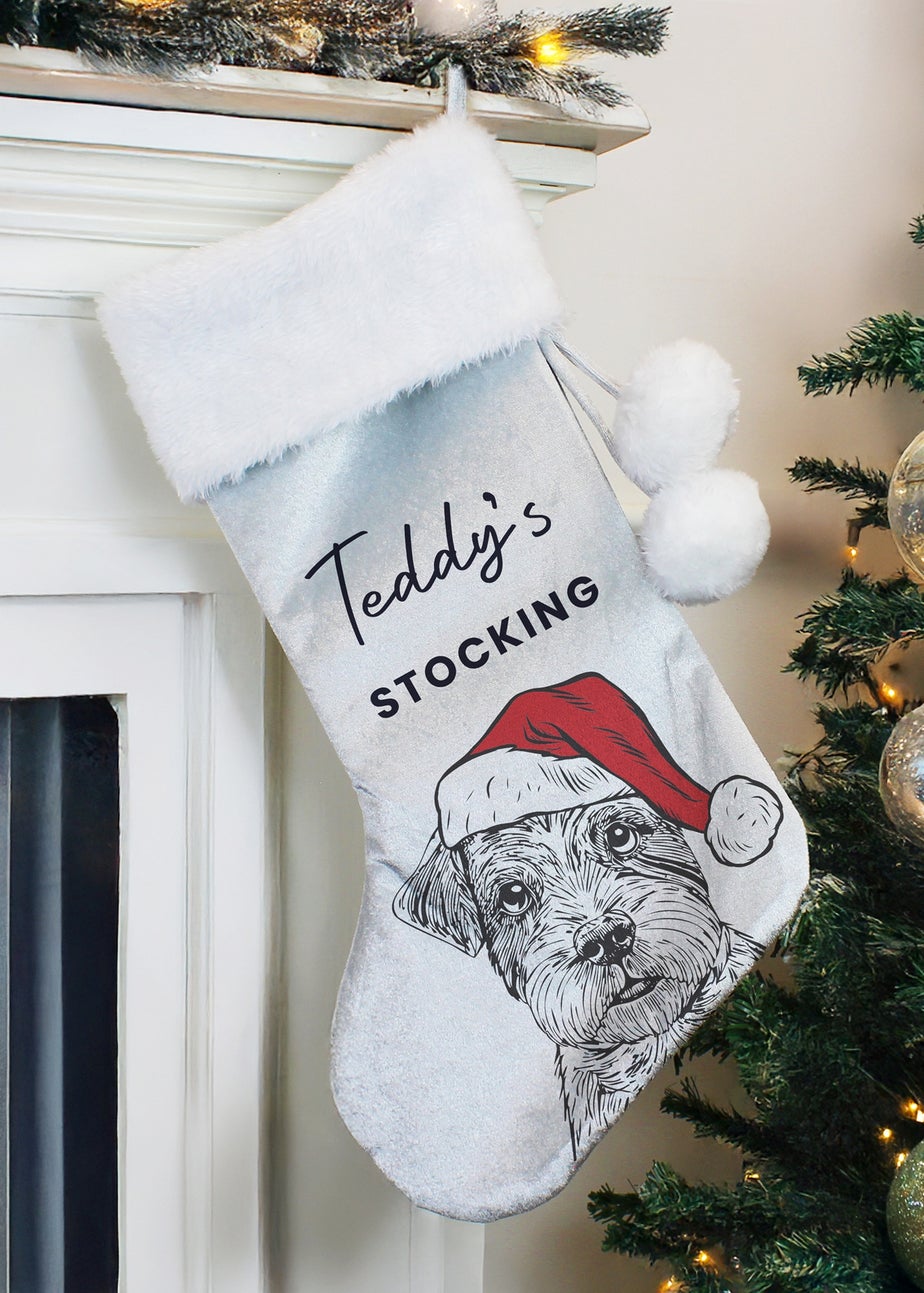 Personalised Memento Company Grey Dog Breed Christmas Stocking