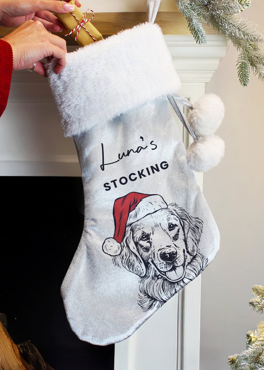 Personalised Memento Company Grey Dog Breed Christmas Stocking