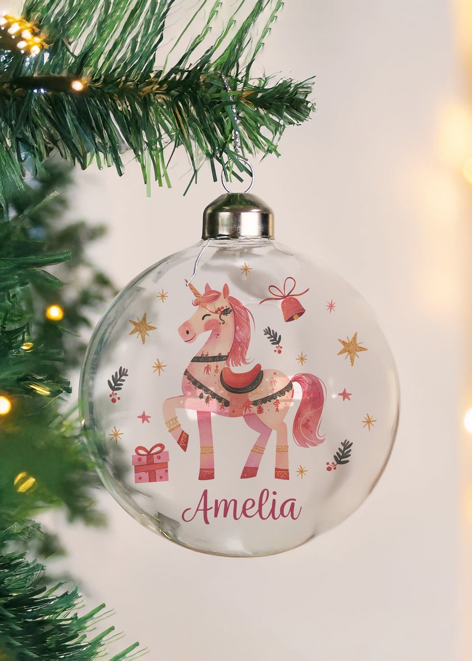 Personalised Memento Company Clear Unicorn Christmas Glass Bauble