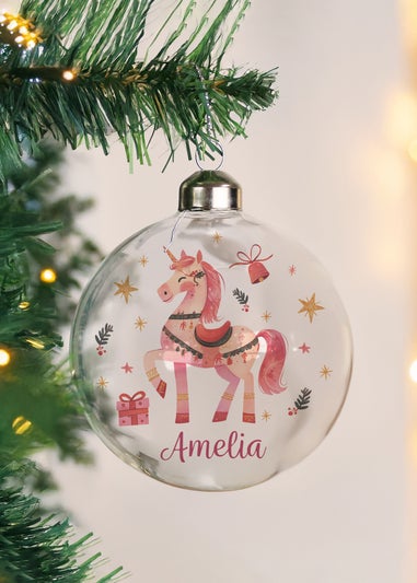 Personalised Memento Company Clear Unicorn Christmas Glass Bauble