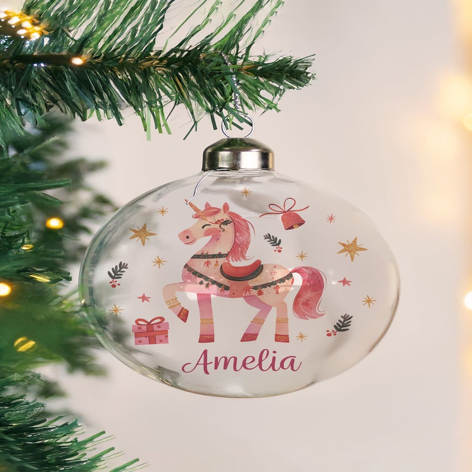 Personalised Memento Company Clear Unicorn Christmas Glass Bauble