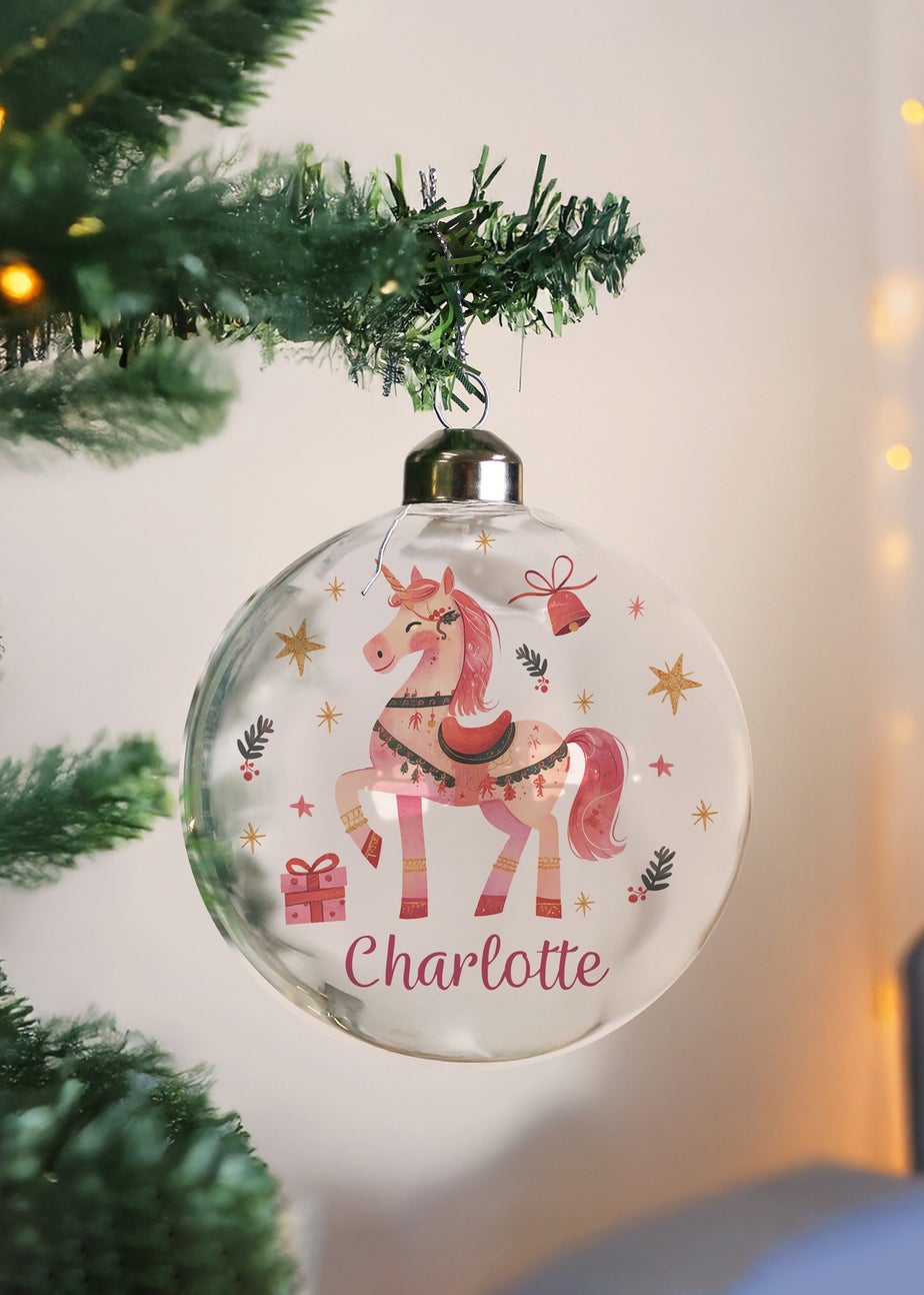 Personalised Memento Company Clear Unicorn Christmas Glass Bauble