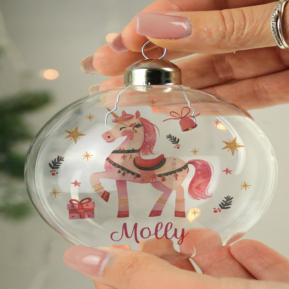 Personalised Memento Company Clear Unicorn Christmas Glass Bauble