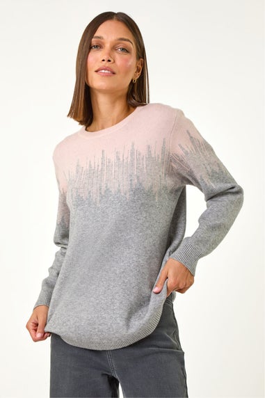 Roman Light Pink Sparkly Colour Block Knitted Jumper