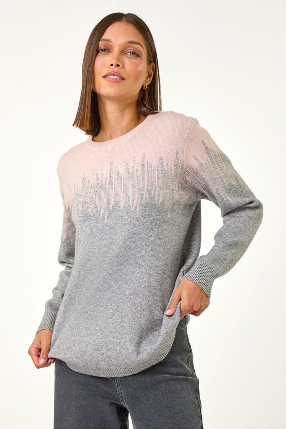 Roman Light Pink Sparkly Colour Block Knitted Jumper