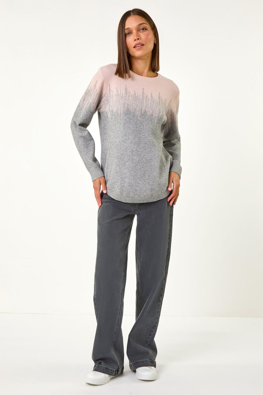 Roman Light Pink Sparkly Colour Block Knitted Jumper