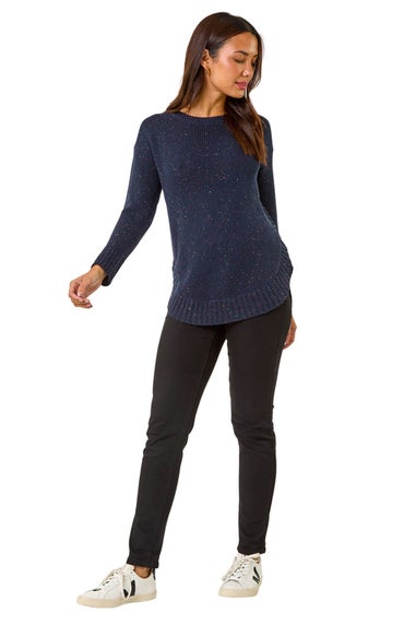 Roman Midnight Blue Nep Fabric Curved Hem Jumper
