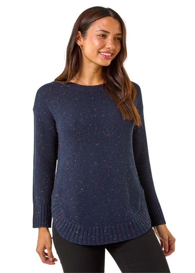 Roman Midnight Blue Nep Fabric Curved Hem Jumper
