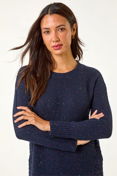 Roman Midnight Blue Nep Fabric Curved Hem Jumper
