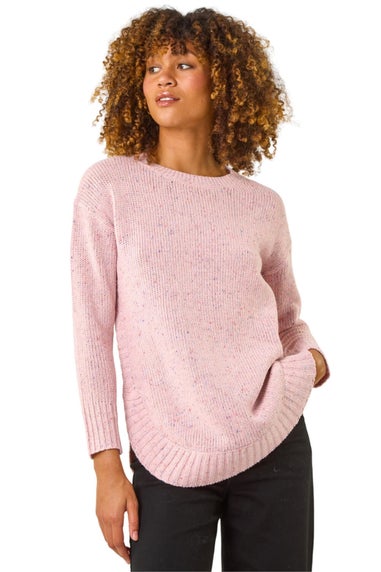 Roman Light Pink Nep Fabric Curved Hem Jumper