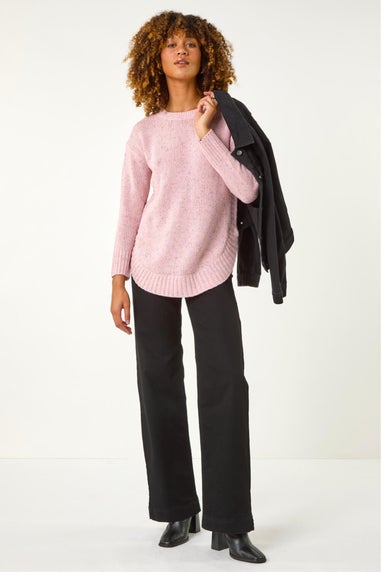 Roman Light Pink Nep Fabric Curved Hem Jumper