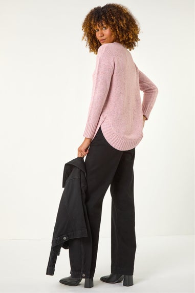 Roman Light Pink Nep Fabric Curved Hem Jumper