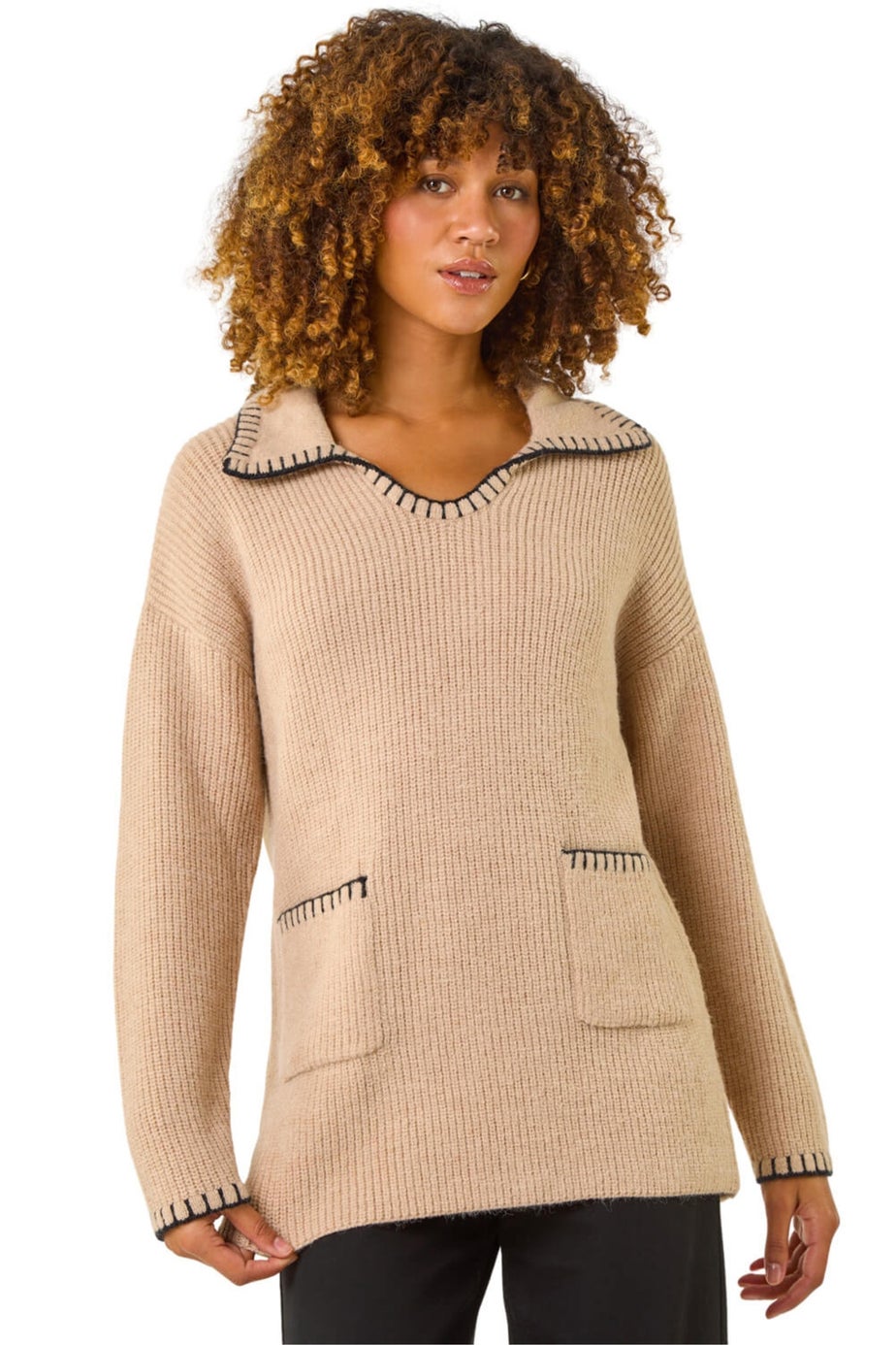 Roman Biscuit Blanket Stitch Collared Jumper
