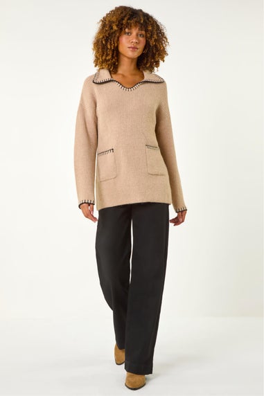 Roman Biscuit Blanket Stitch Collared Jumper