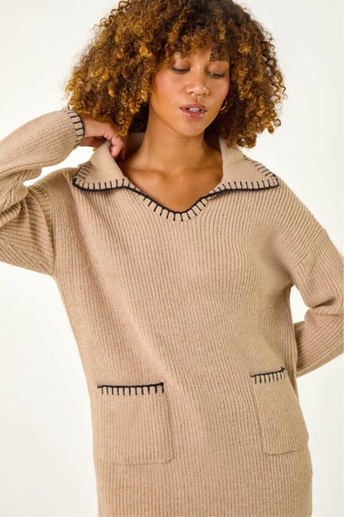 Roman Biscuit Blanket Stitch Collared Jumper