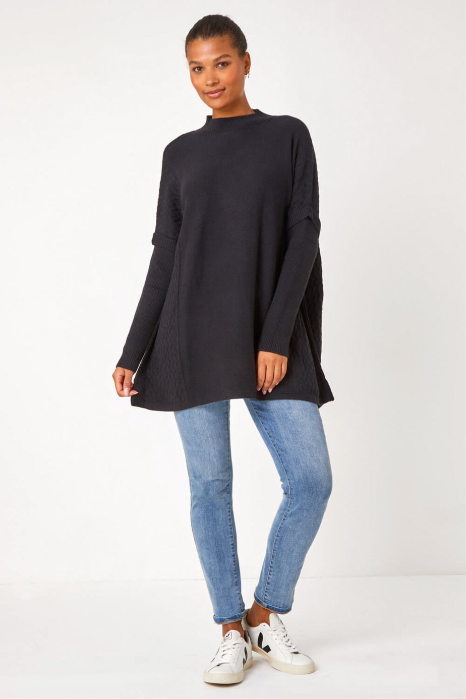 Roman Black High Neck Longline Knit Jumper