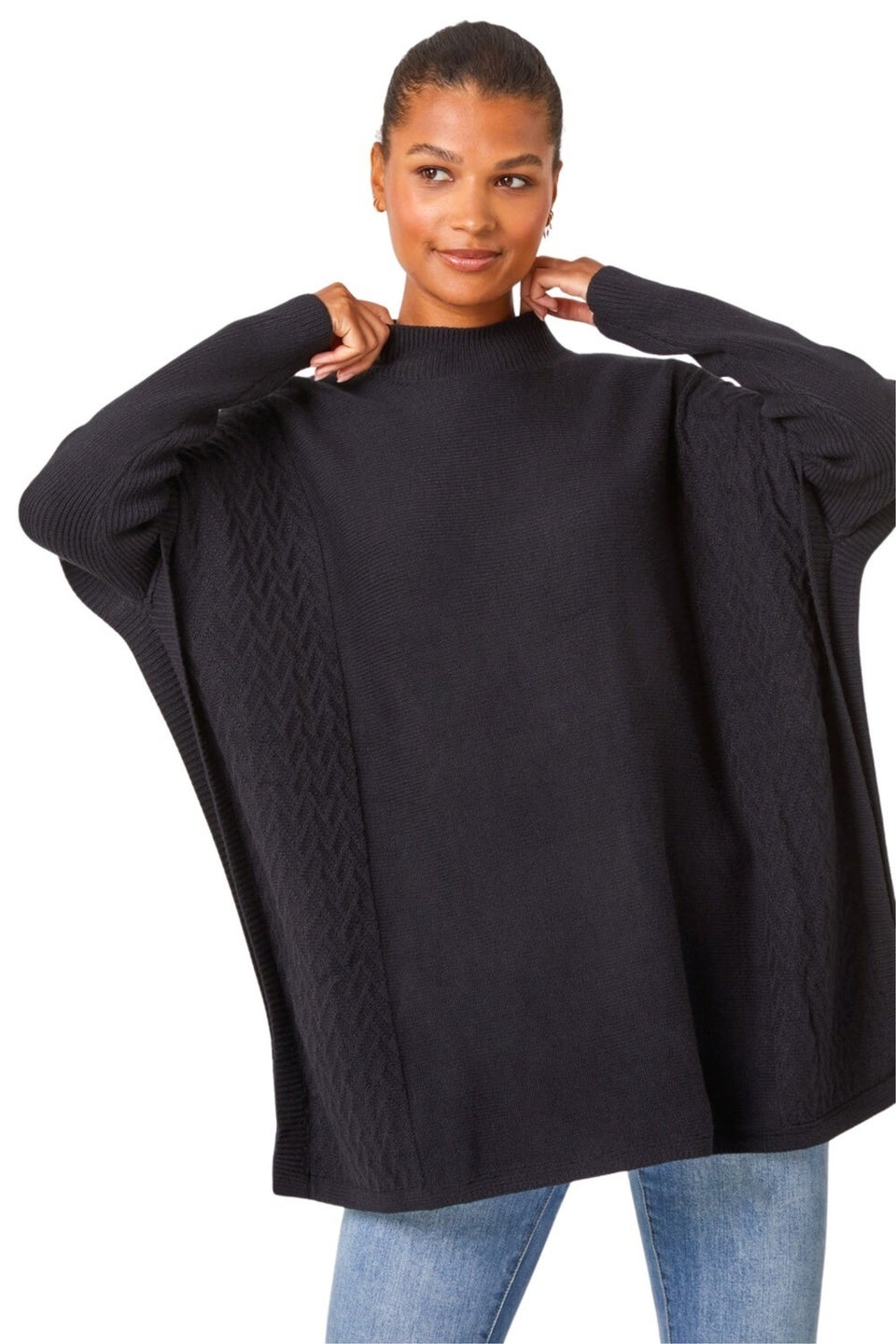 Roman Black High Neck Longline Knit Jumper