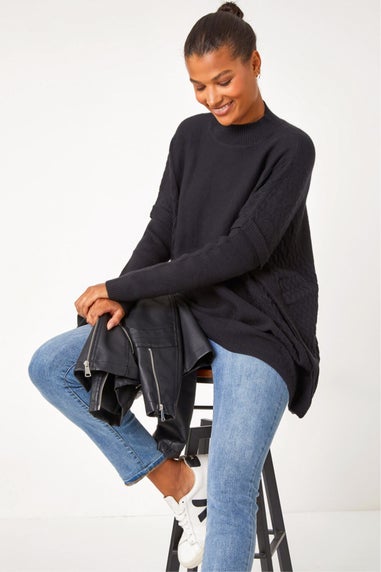 Roman Black High Neck Longline Knit Jumper