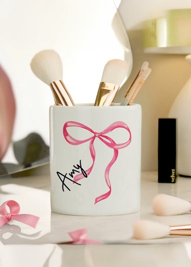 Personalised Memento Company White Bow Make Up Brush Holder