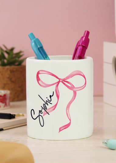 Personalised Memento Company White Bow Make Up Brush Holder