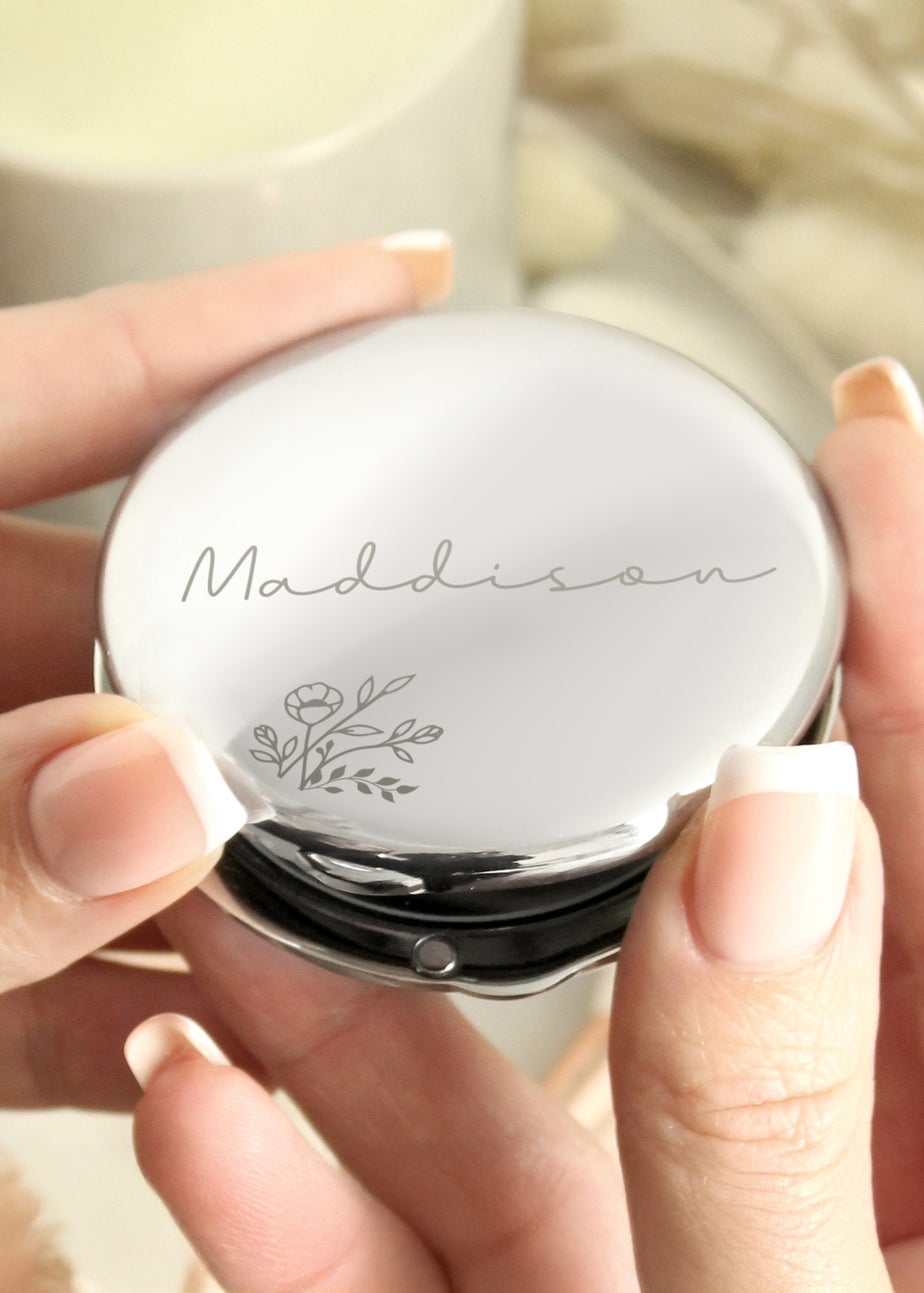 Personalised Memento Company Silver Floral Round Compact Mirror