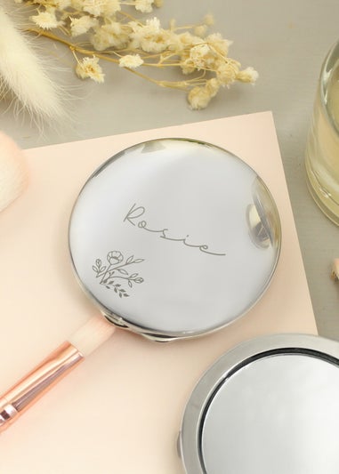 Personalised Memento Company Silver Floral Round Compact Mirror