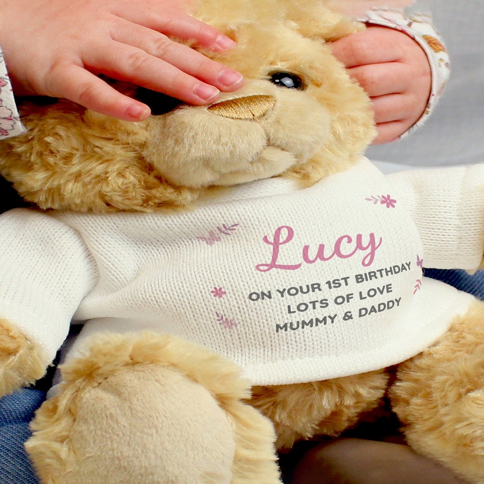 Personalised Memento Company Brown Pink Name & Message Teddy Bear