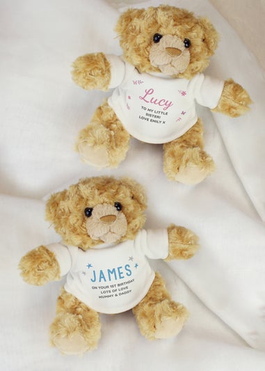 Personalised Memento Company Brown Pink Name & Message Teddy Bear