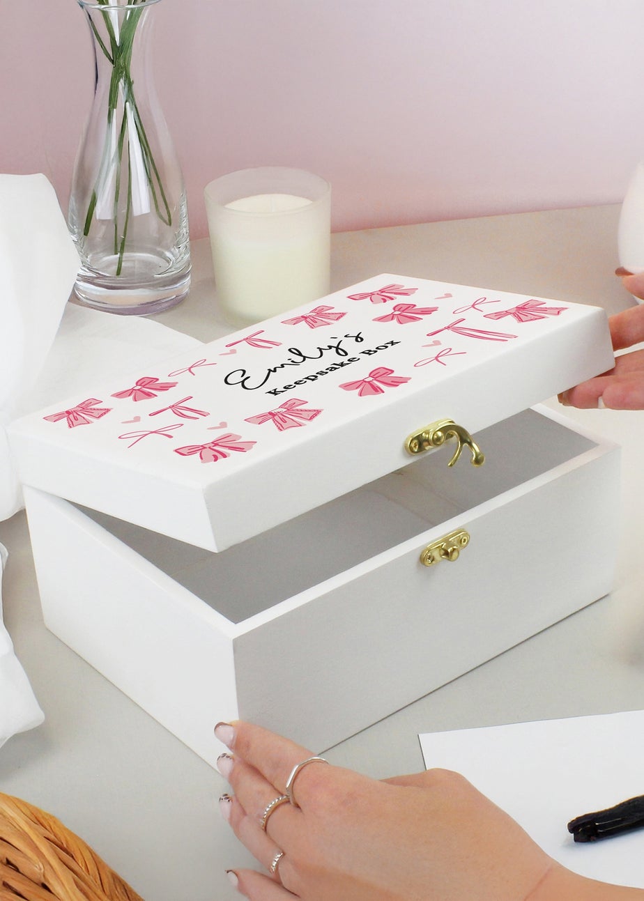 Personalised Memento Company White Bow Storage Box