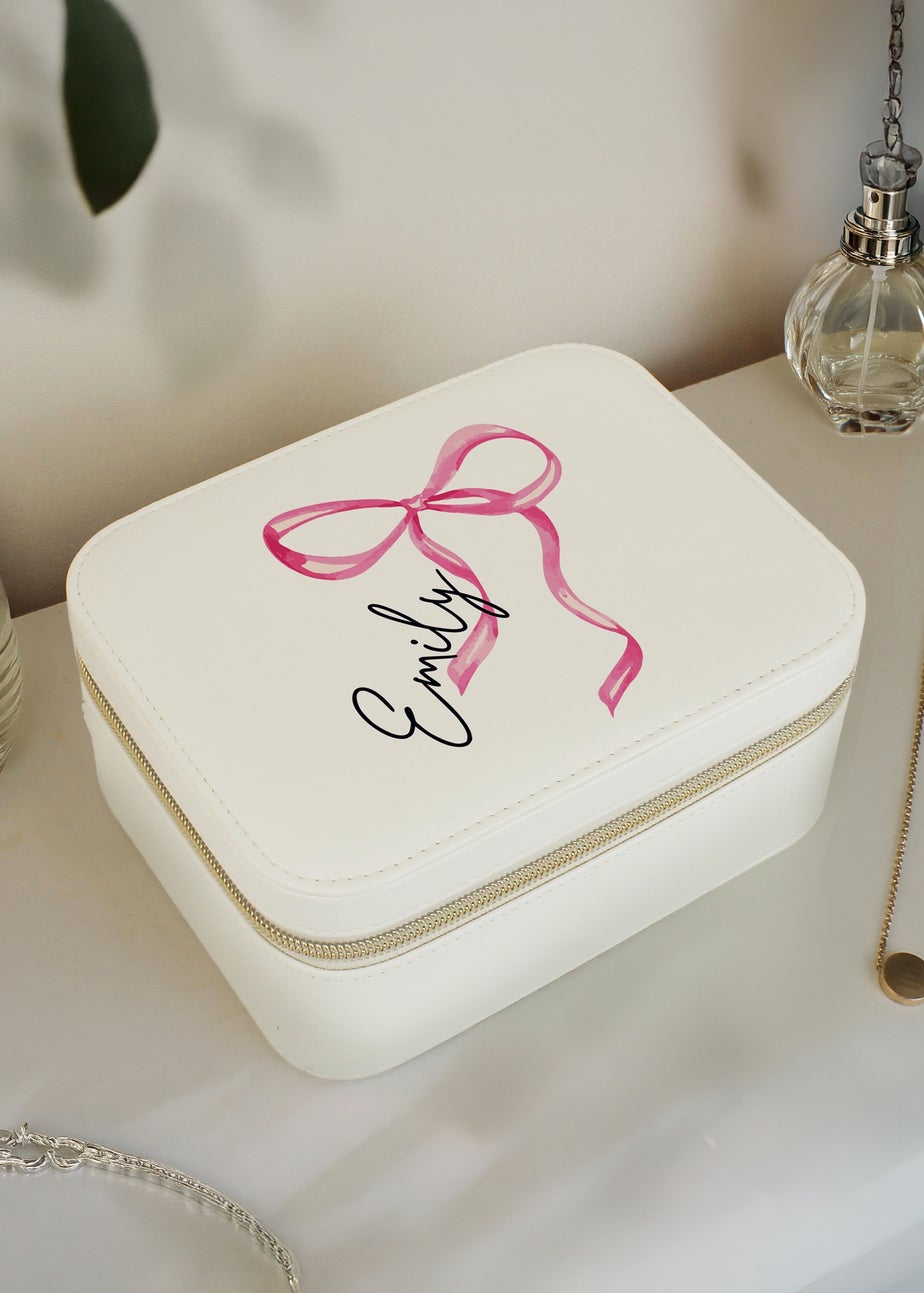 Personalised Memento Company White Bow Travel Jewellery Box