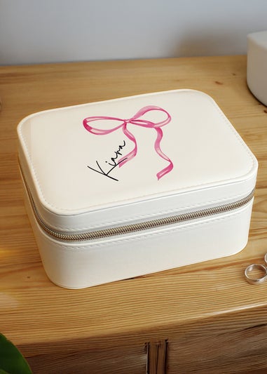 Personalised Memento Company White Bow Travel Jewellery Box