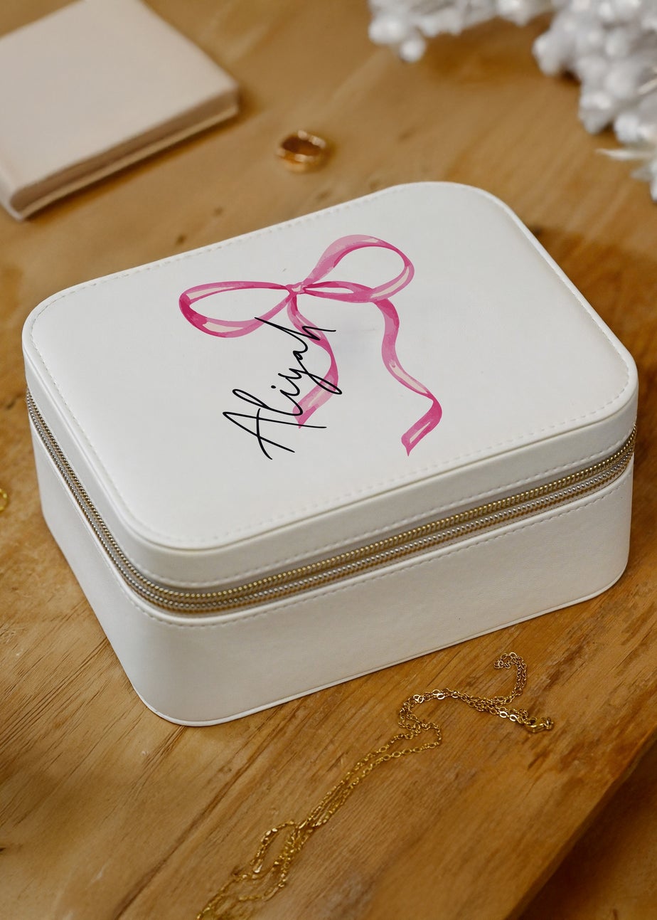 Personalised Memento Company White Bow Travel Jewellery Box