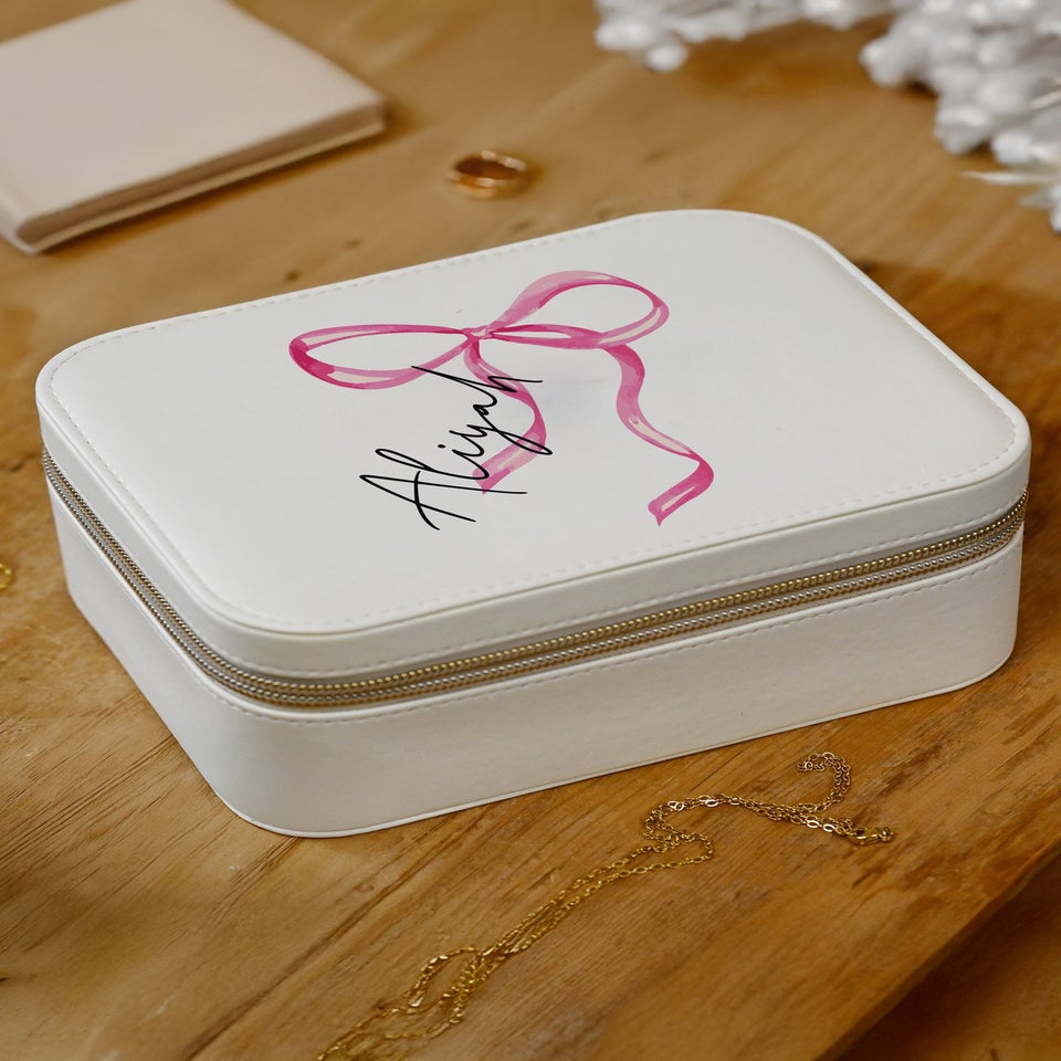 Personalised Memento Company White Bow Travel Jewellery Box